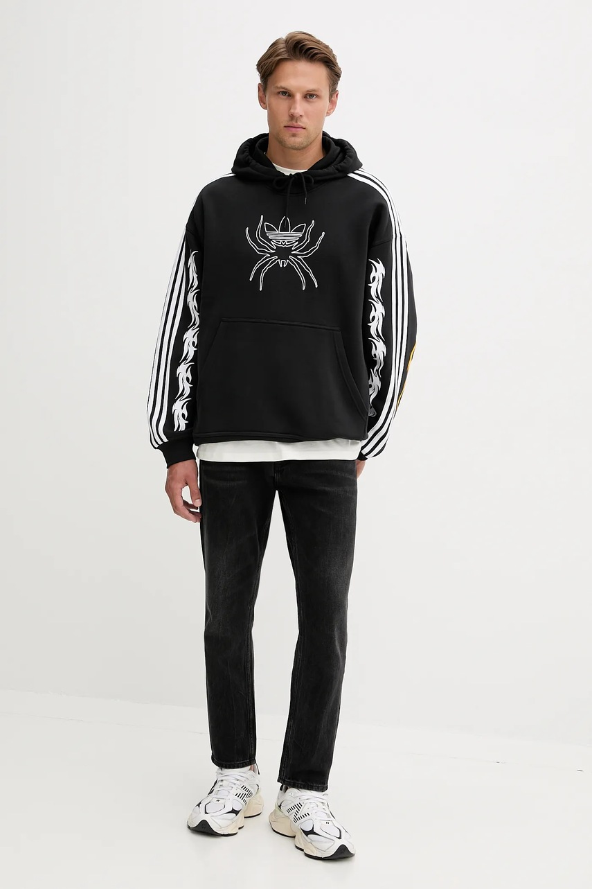Кофта adidas Originals Spiders Loose Hoodie цвет чёрный с капюшоном с аппликацией JW0223