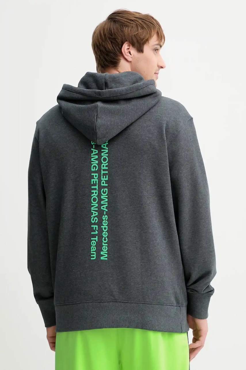 adidas hanorac de bumbac x Mercedes culoarea gri, cu glugă, cu imprimeu, JX8778