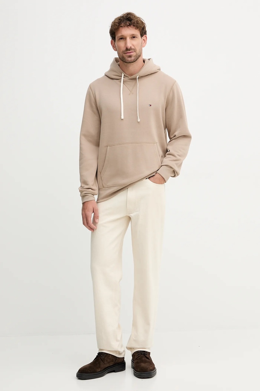 Кофта Tommy Hilfiger цвет бежевый с капюшоном однотонная MW0MW39997