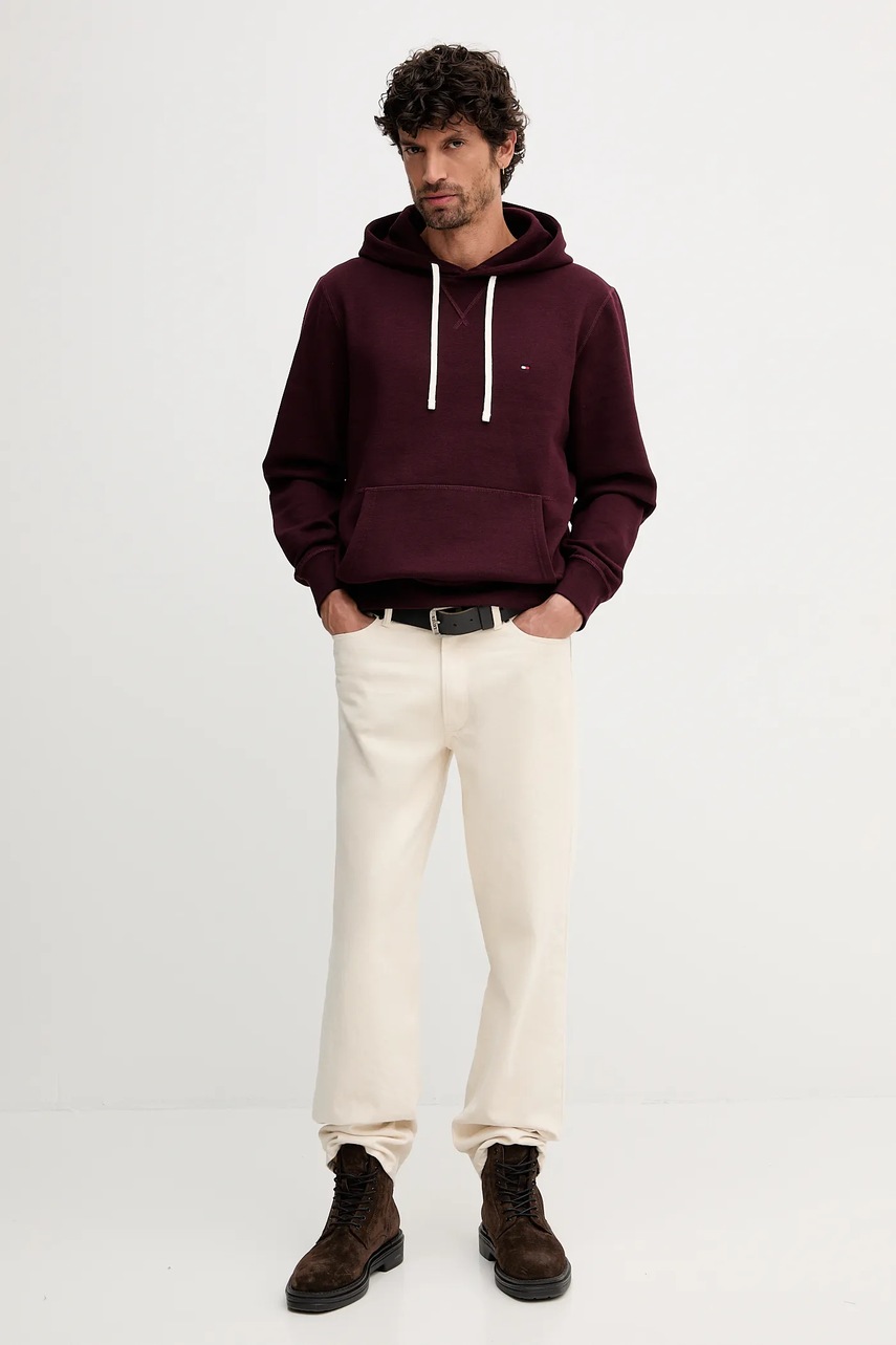 Кофта Tommy Hilfiger цвет бордовый с капюшоном однотонная MW0MW39997