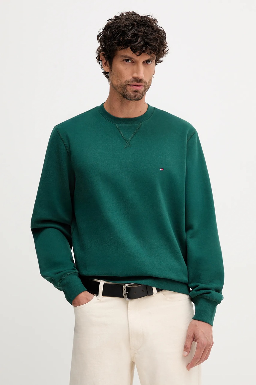 Levně Mikina Tommy Hilfiger pánská, zelená barva, hladká, MW0MW40000