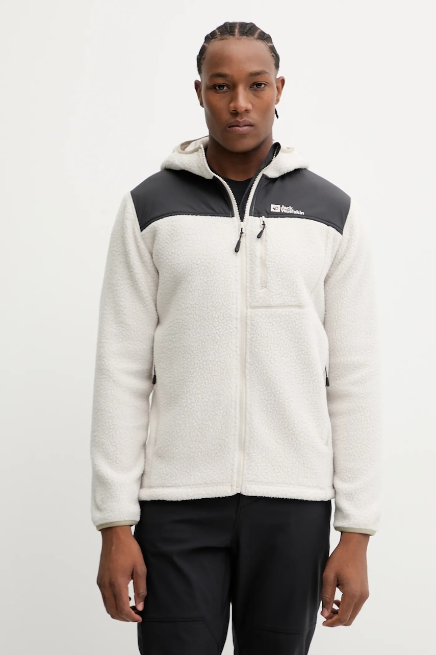 Jack Wolfskin hanorac KAMMWEG PILE culoarea bej, cu glugă, uni, 1711271
