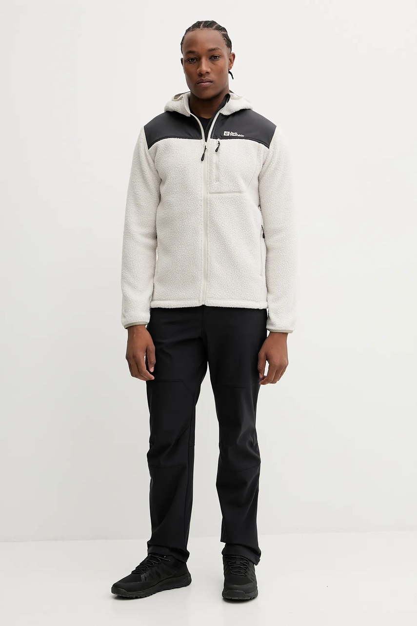 Спортивная кофта Jack Wolfskin KAMMWEG PILE цвет бежевый с капюшоном однотонная 1711271