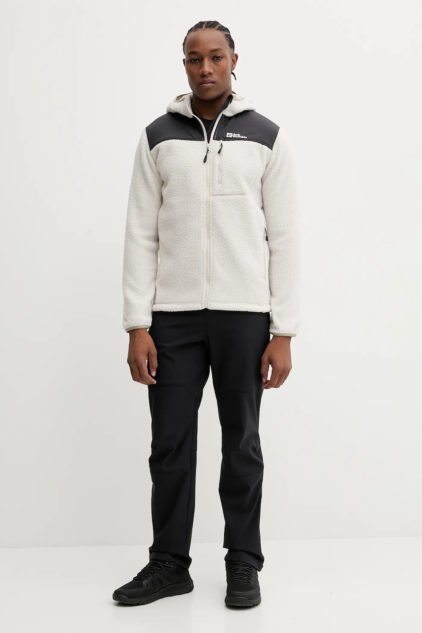 Спортивная кофта Jack Wolfskin KAMMWEG PILE цвет бежевый с капюшоном однотонная 1711271 Спортивная кофта Jack Wolfskin KAMMWEG PILE цвет бежевый с капюшоном однотонная 1711271