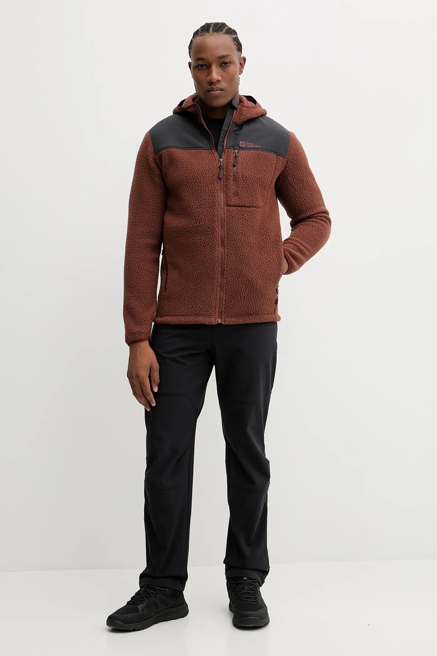 Спортивная кофта Jack Wolfskin KAMMWEG PILE цвет коричневый с капюшоном однотонная 1711271