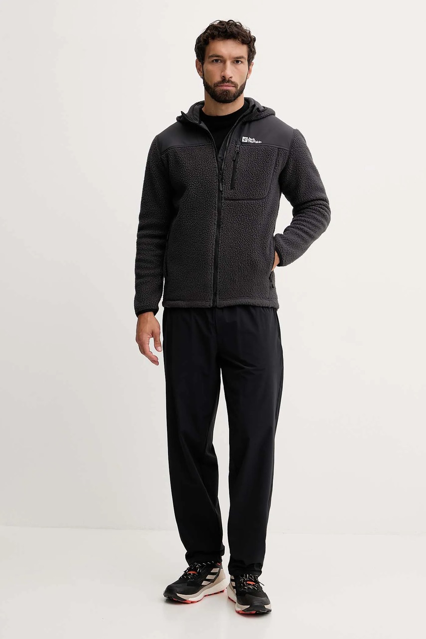 Спортивная кофта Jack Wolfskin KAMMWEG PILE цвет чёрный с капюшоном однотонная 1711271