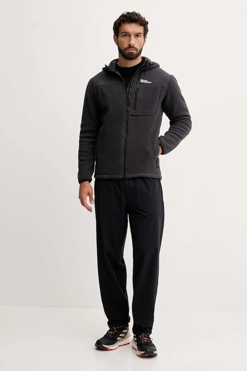 Спортивная кофта Jack Wolfskin KAMMWEG PILE цвет чёрный с капюшоном однотонная 1711271 Спортивная кофта Jack Wolfskin KAMMWEG PILE цвет чёрный с капюшоном однотонная 1711271