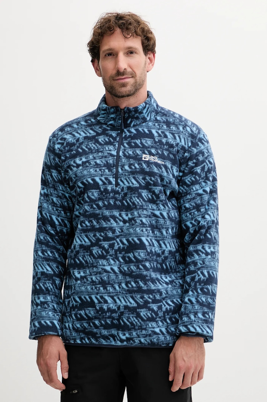 Jack Wolfskin hanorac fleece BIG SKY culoarea bleumarin, cu imprimeu, A65447 Jack Wolfskin hanorac fleece BIG SKY culoarea bleumarin, cu imprimeu, A65447