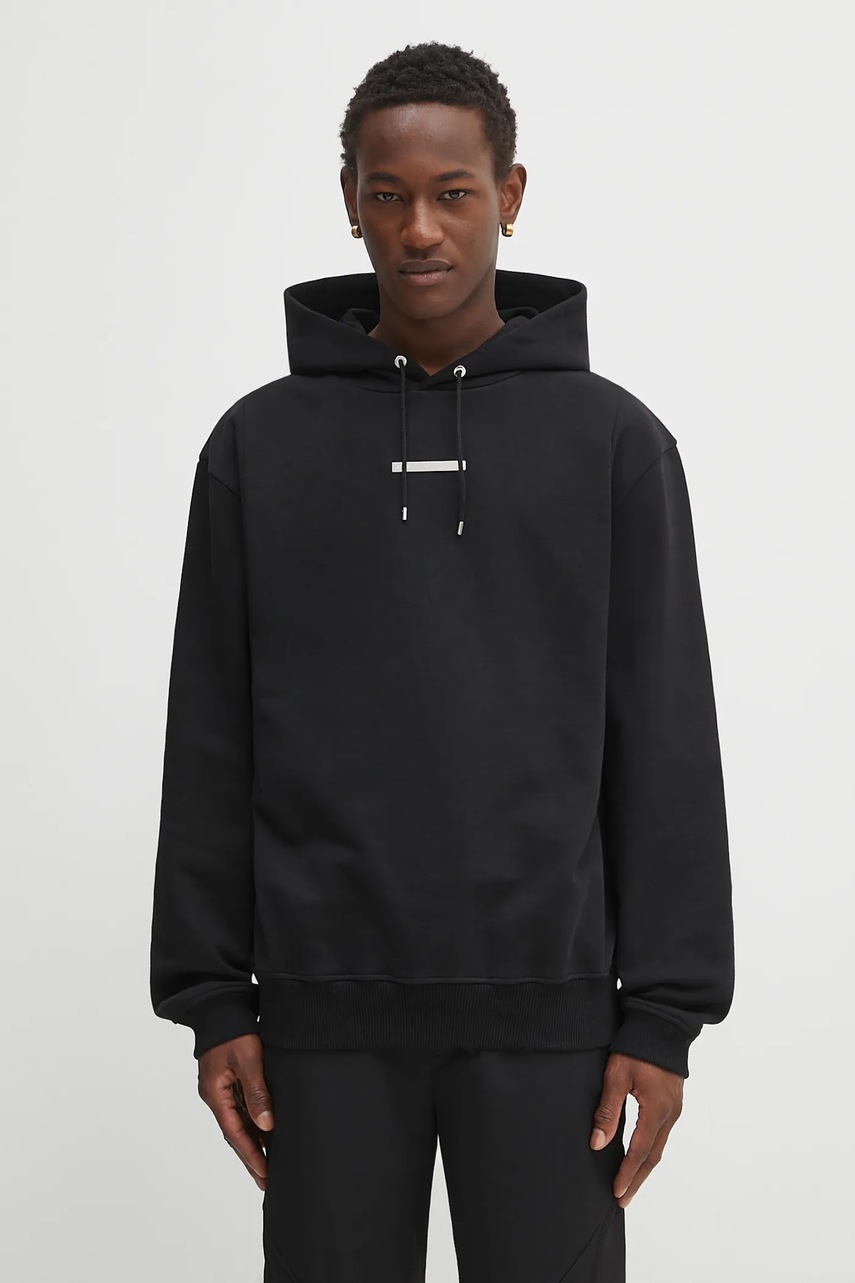 Bavlněná mikina Heliot Emil pánská, černá barva, s kapucí, hladká, PREAW25_M_08_077_BLK01