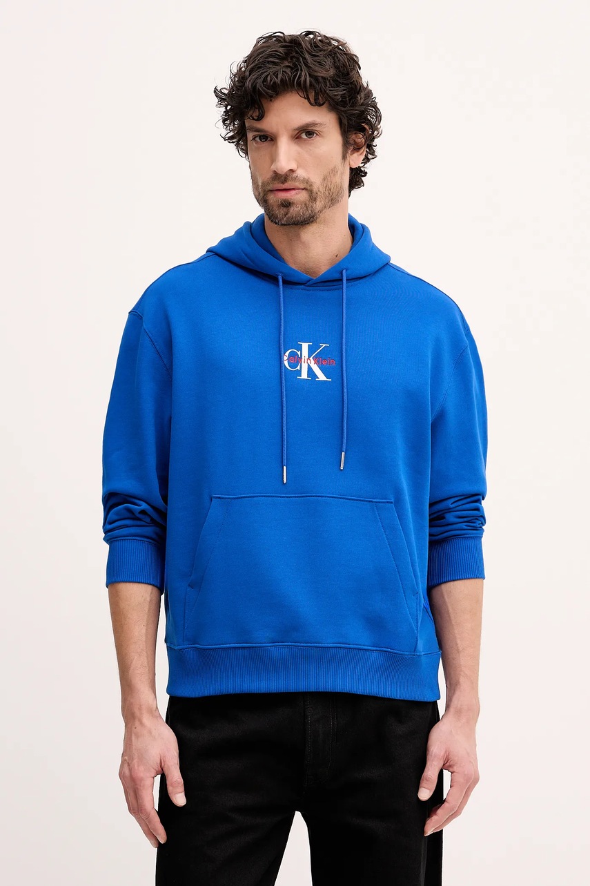 Levně Bavlněná mikina Calvin Klein Jeans pánská, zelená barva, s kapucí, s potiskem, LV04RD243G