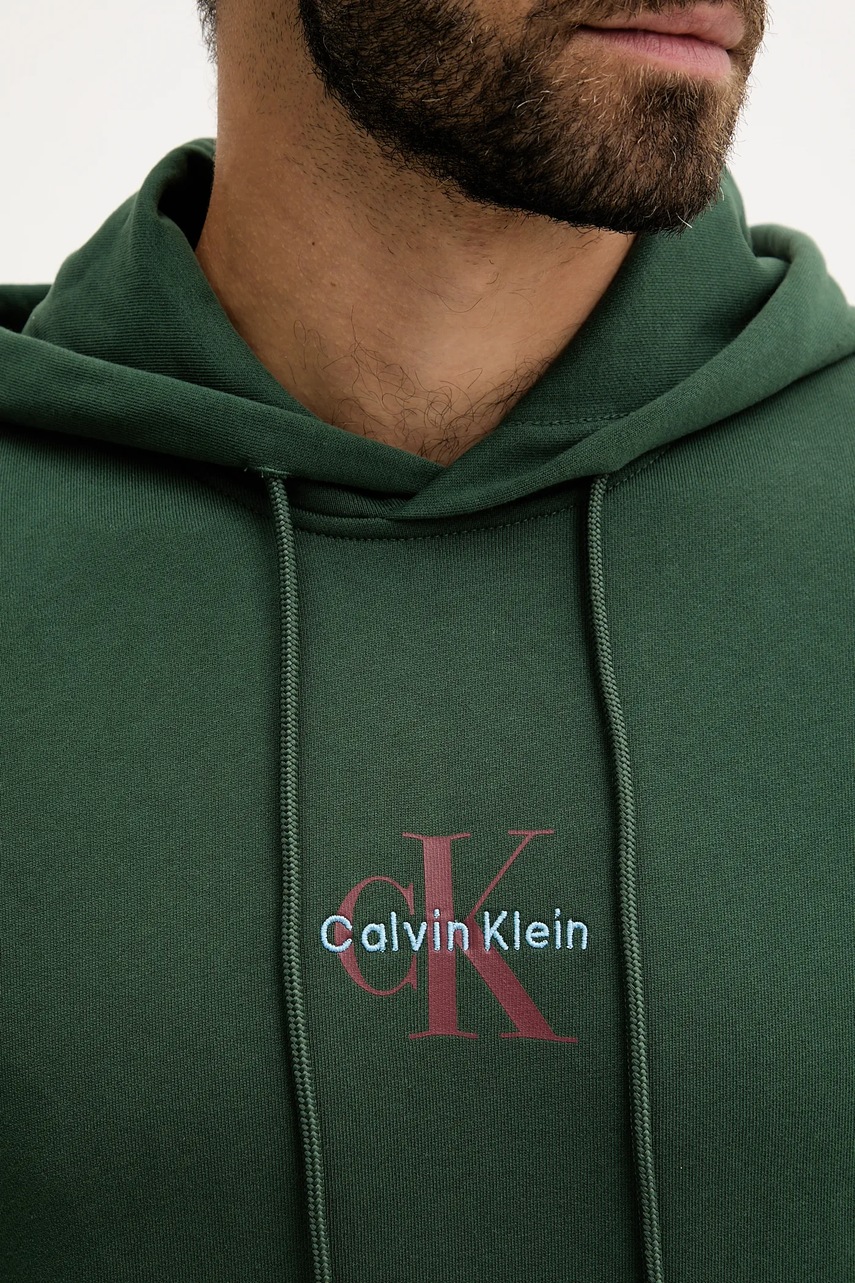 Βαμβακερή μπλούζα Calvin Klein Jeans χρώμα: πράσινο, με κουκούλα, LV04RD243G φωτογραφία