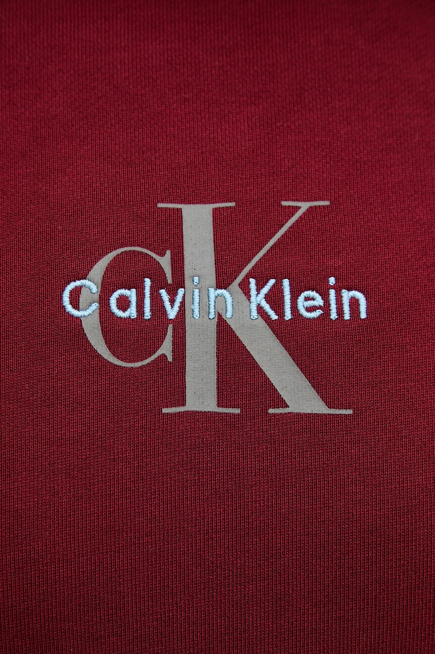 Βαμβακερή μπλούζα Calvin Klein Jeans χρώμα: μπορντό, με κουκούλα, LV04RD243G φωτογραφία