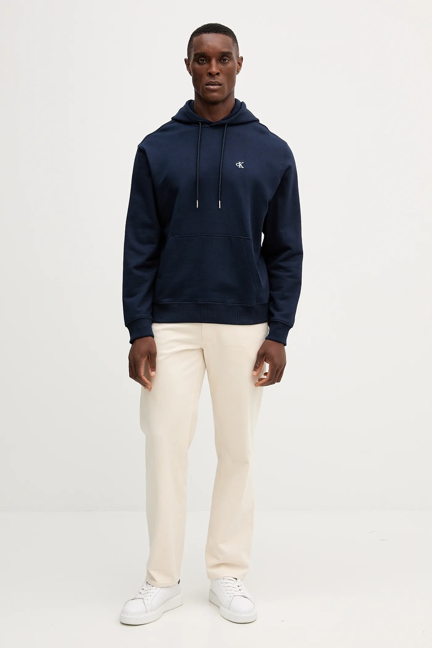 Хлопковая кофта Calvin Klein Jeans цвет синий с капюшоном однотонная LV04RC297G