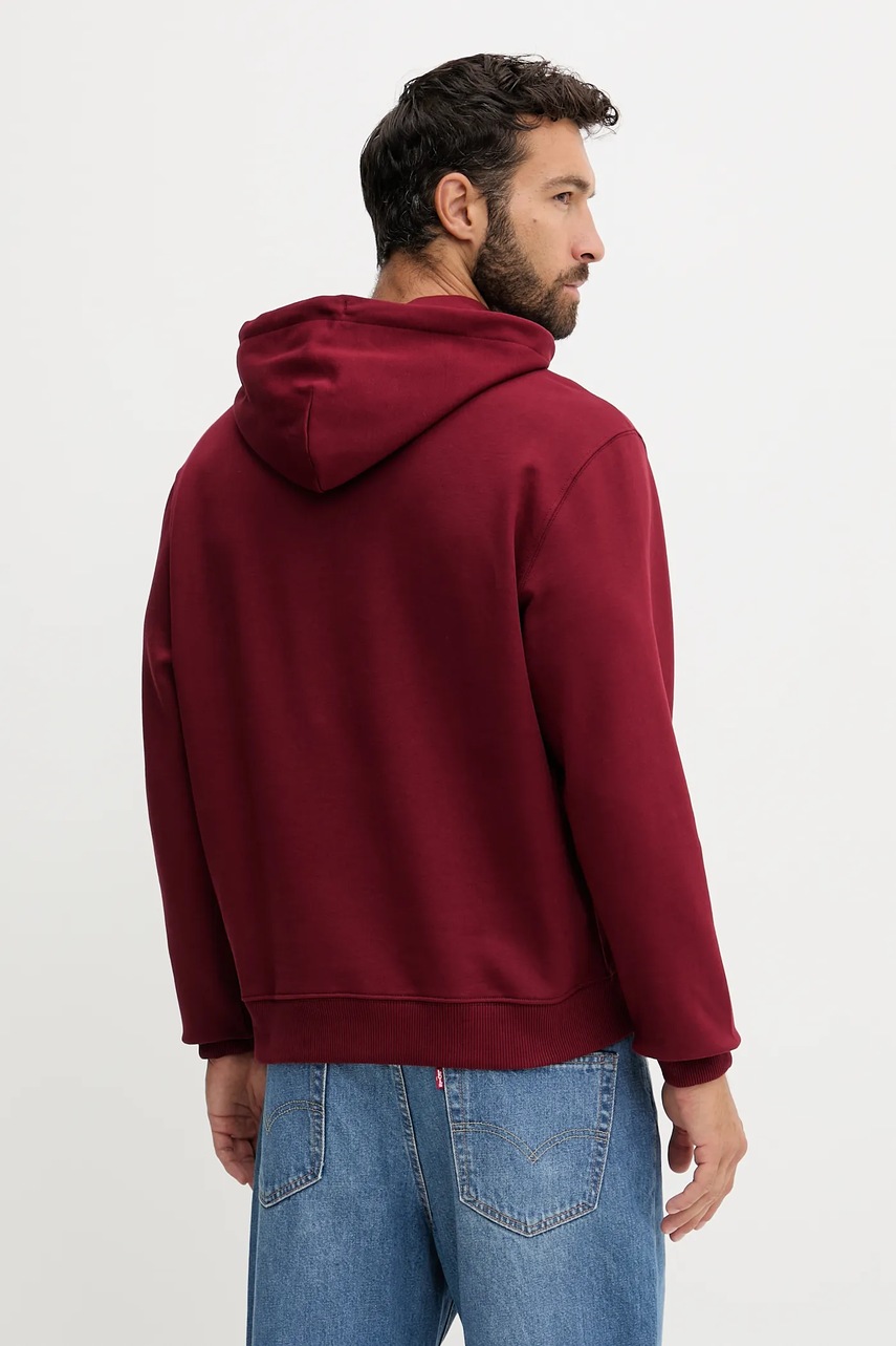 Хлопковая кофта Calvin Klein Jeans цвет бордовый с капюшоном однотонная LV04RC297G