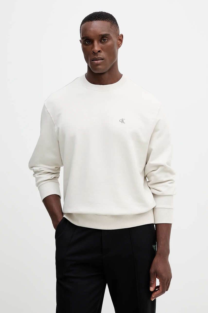 Levně Bavlněná mikina Calvin Klein Jeans pánská, béžová barva, hladká, LV04RC296G