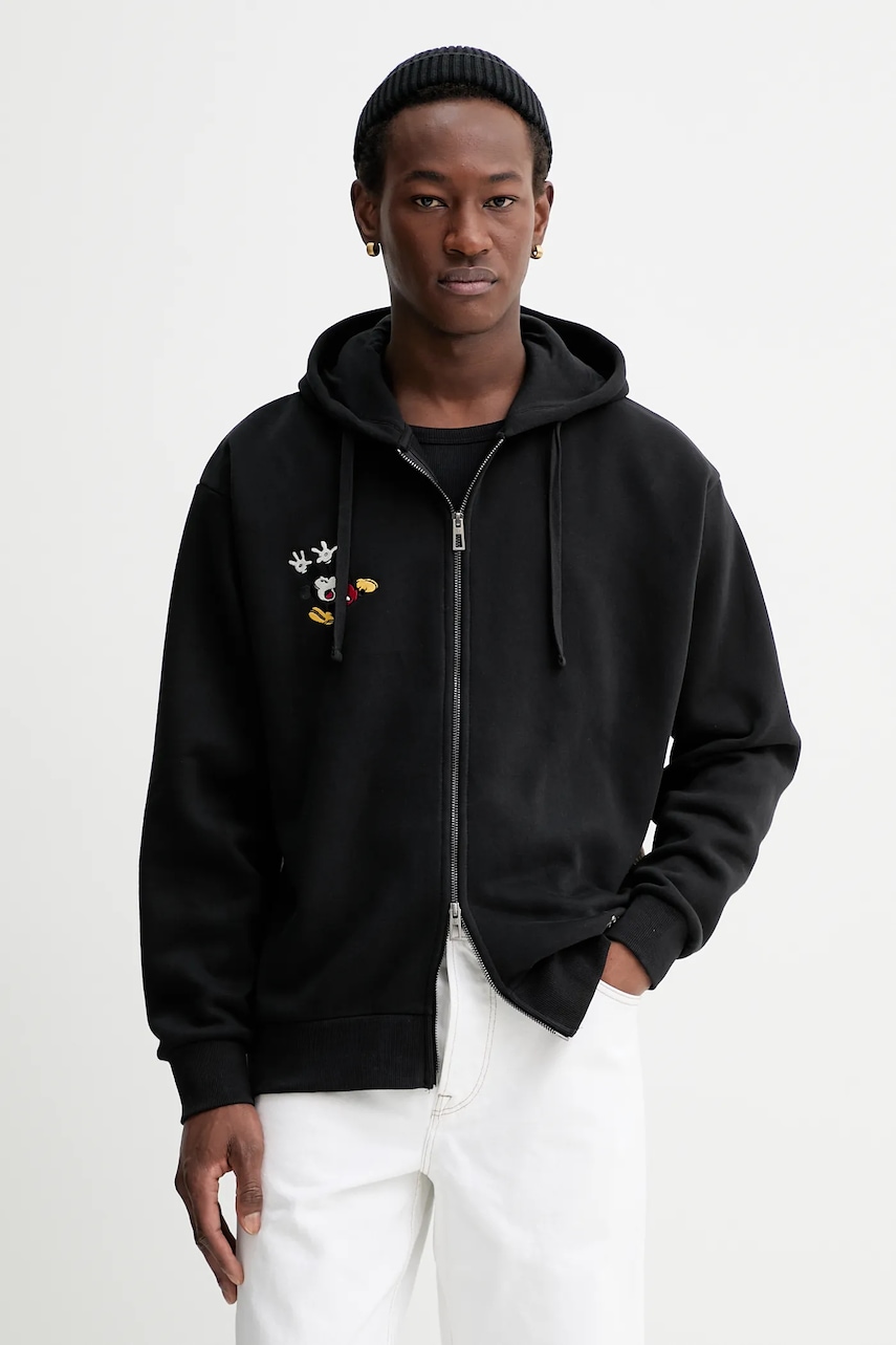 Desigual bluză MIXED DISNEY culoarea negru, cu glugă, cu model, 25WMSK15