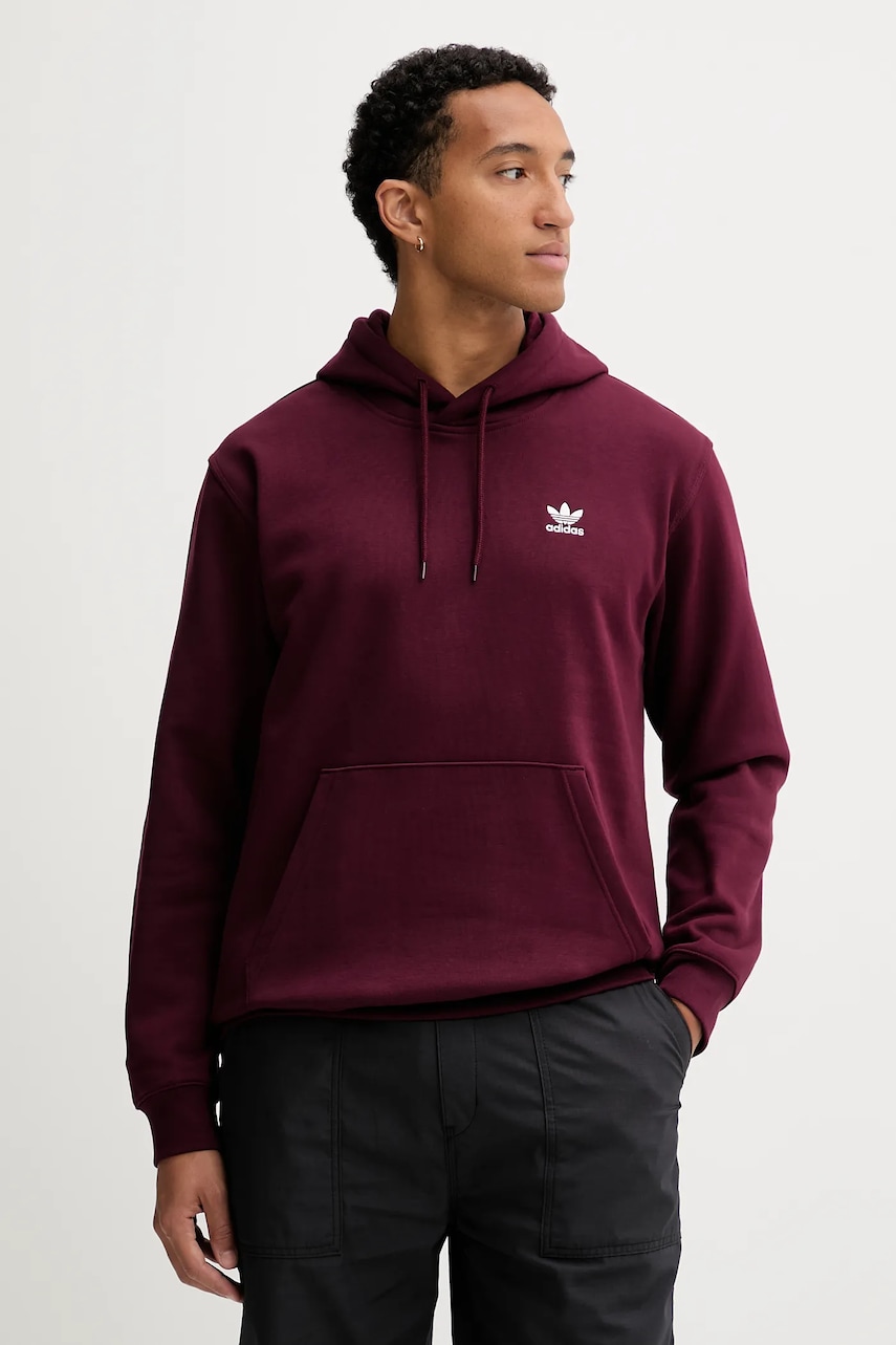 adidas Originals bluză Essentials culoarea bordo, cu glugă, uni, HY2079