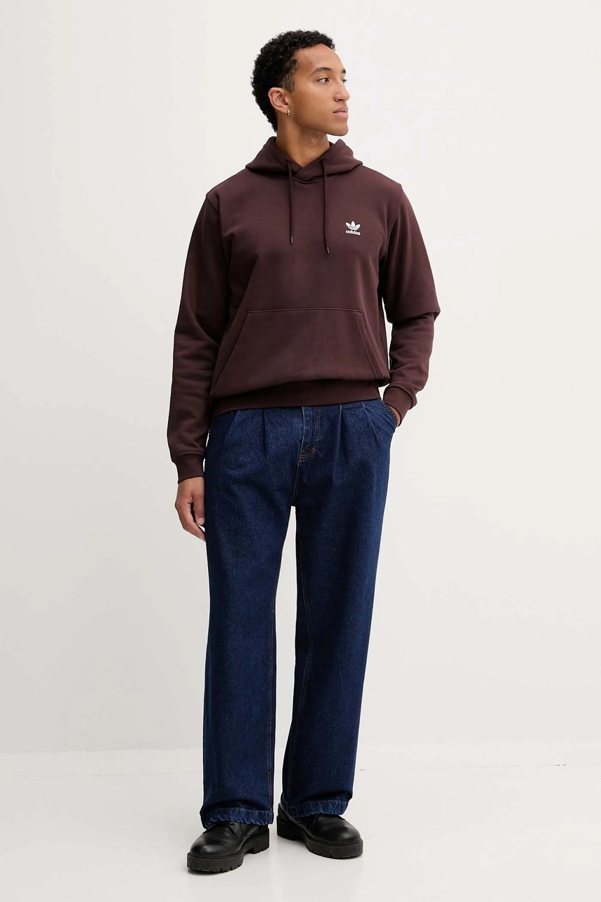 Кофта adidas Originals Essentials цвет коричневый с капюшоном однотонная HY2083