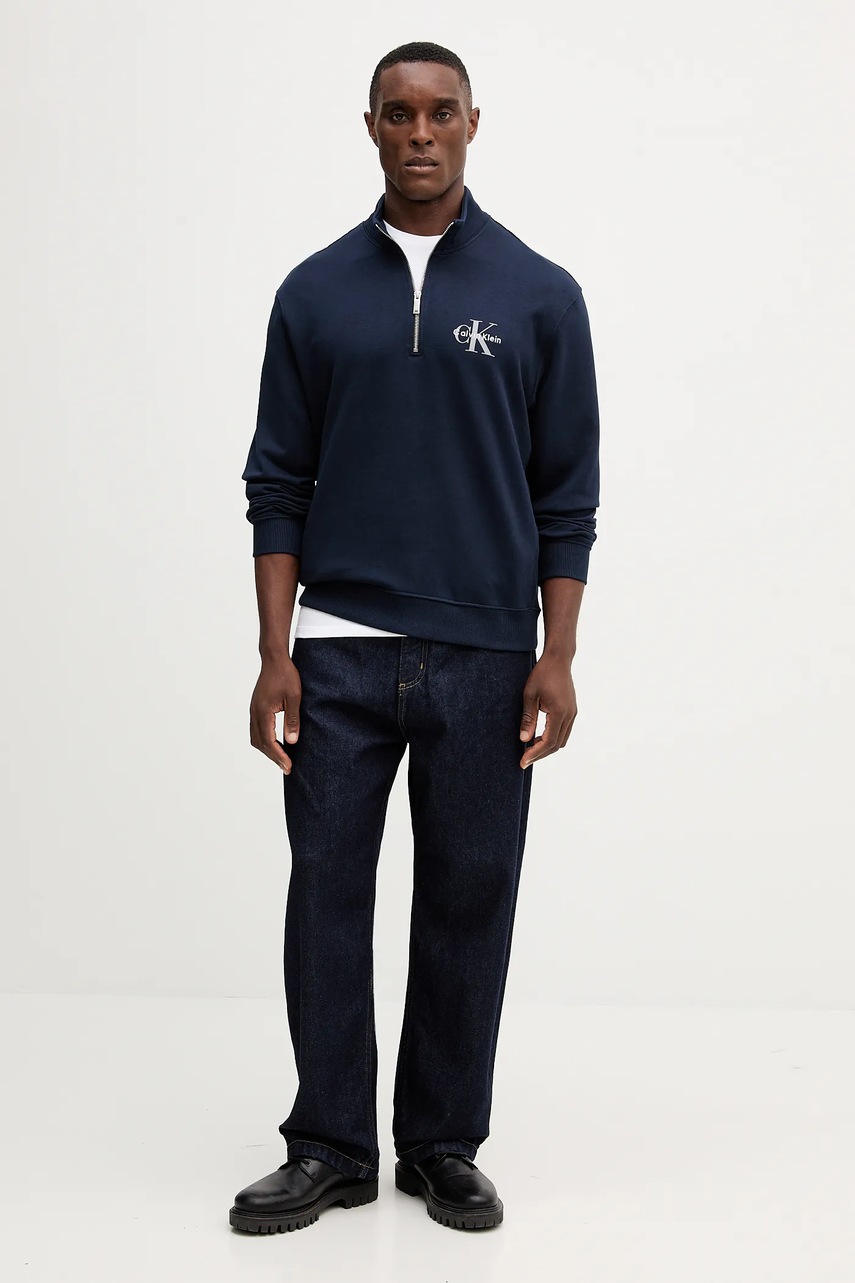 Хлопковая кофта Calvin Klein Jeans цвет синий с аппликацией LV04RD244G