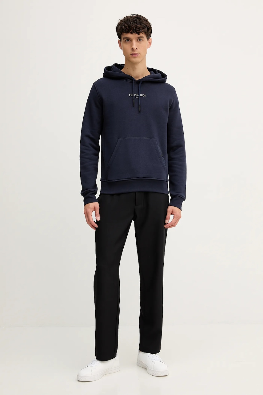 Хлопковая кофта Trussardi цвет синий с капюшоном с принтом G8108000056N Хлопковая кофта Trussardi цвет синий с капюшоном с принтом G8108000056N