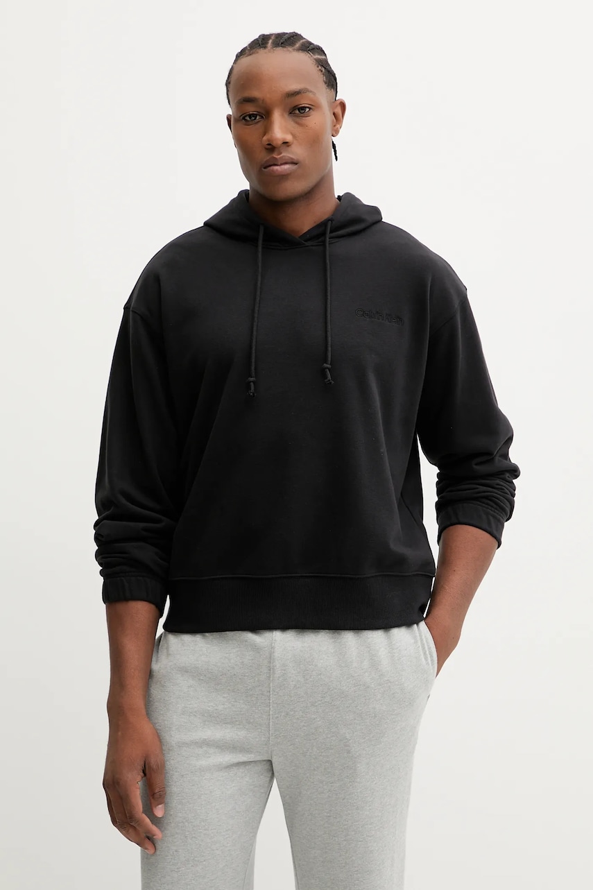 Levně Mikina Calvin Klein Underwear pánská, černá barva, s kapucí, hladká, LV00NM2930