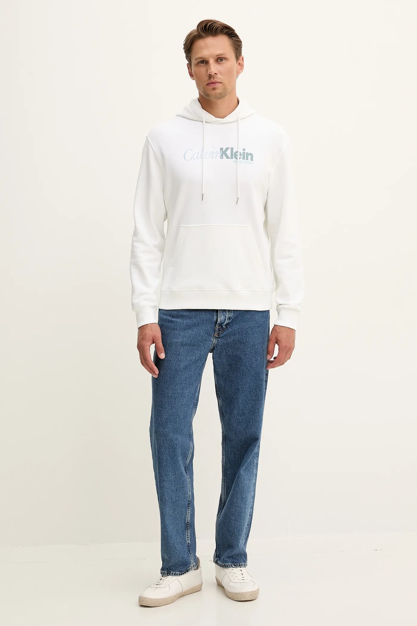 Хлопковая кофта Calvin Klein цвет белый с капюшоном с принтом LV04LD241G
