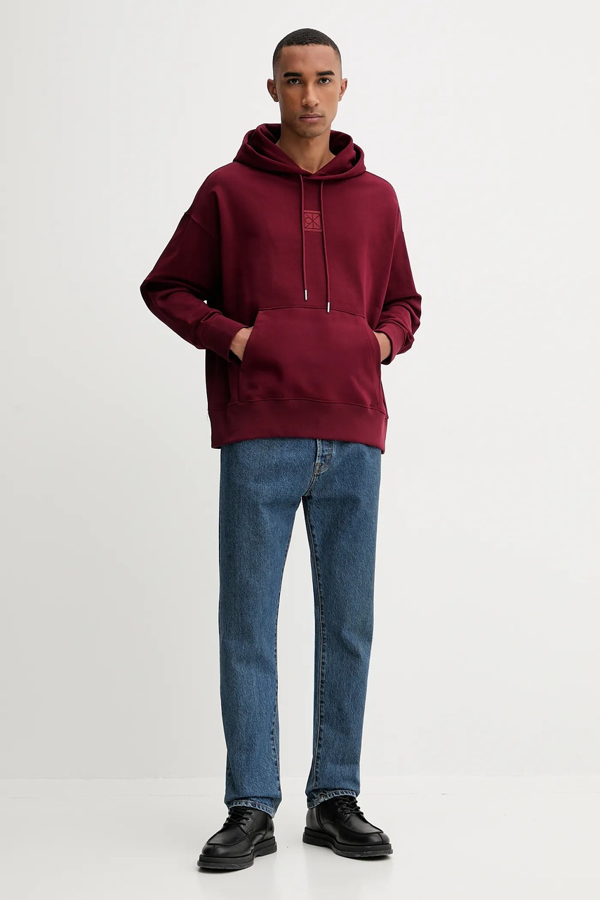 Кофта Calvin Klein цвет бордовый с капюшоном с аппликацией LV14LD225G