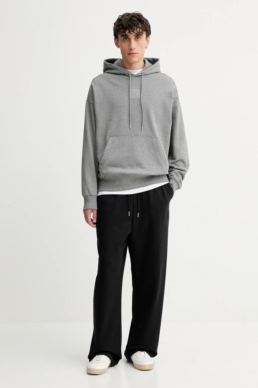Кофта Calvin Klein цвет серый с капюшоном с аппликацией LV14LD225G