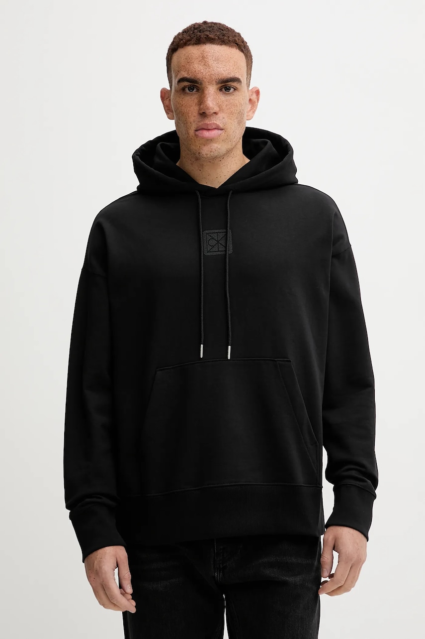 Levně Mikina Calvin Klein pánská, černá barva, s kapucí, s aplikací, LV14LD225G