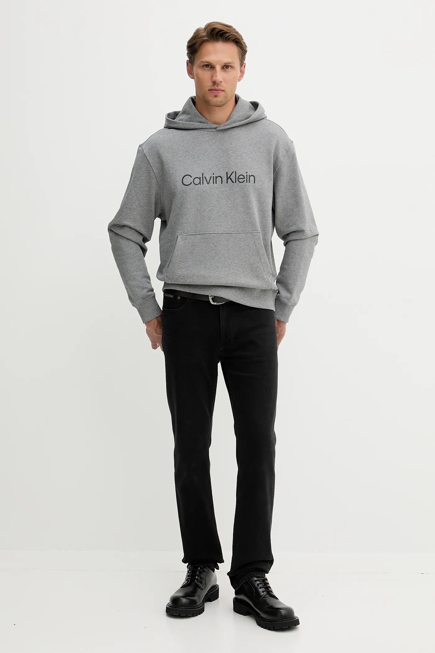 Хлопковая кофта Calvin Klein цвет серый с капюшоном с принтом LV14LD231G