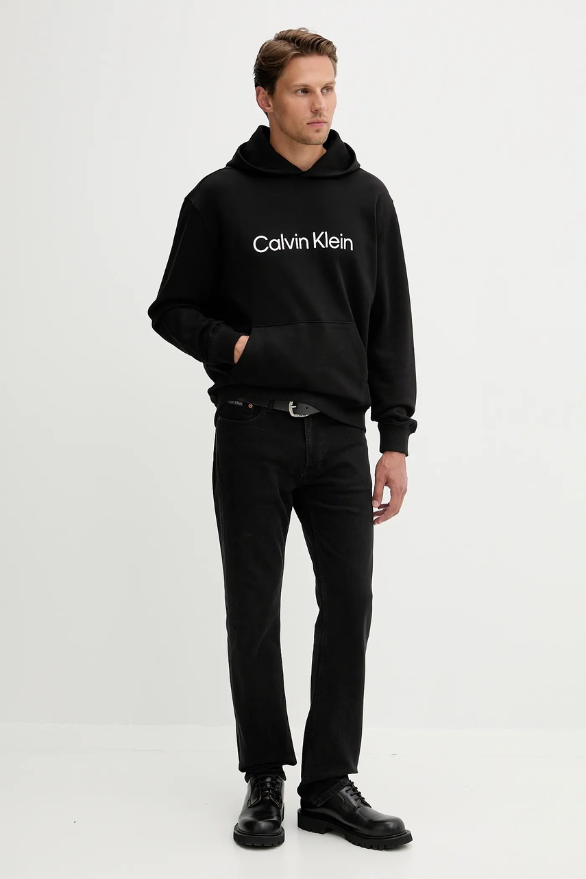 Хлопковая кофта Calvin Klein цвет чёрный с капюшоном с принтом LV14LD231G