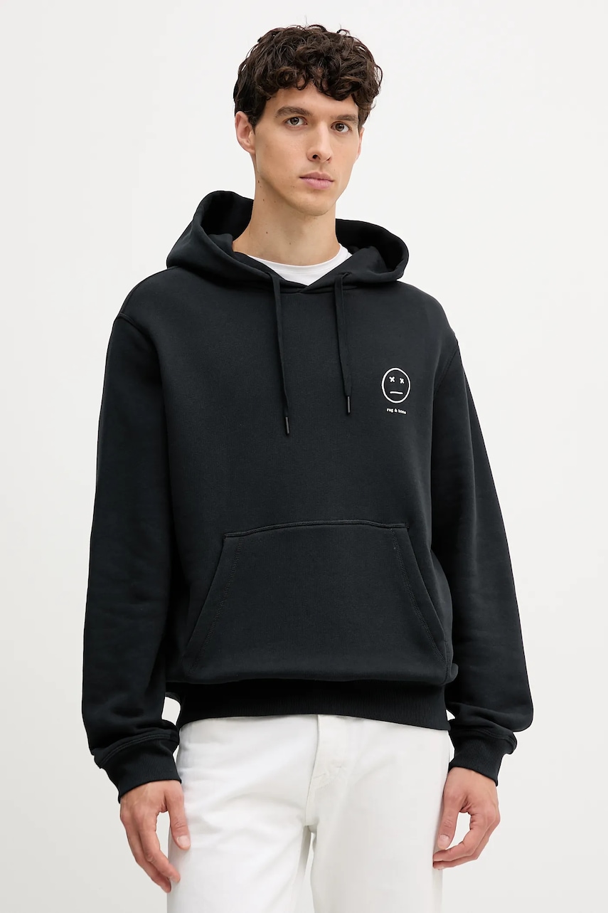 Rag & Bone bluză culoarea negru, cu glugă, cu imprimeu, RF7025FT2GM