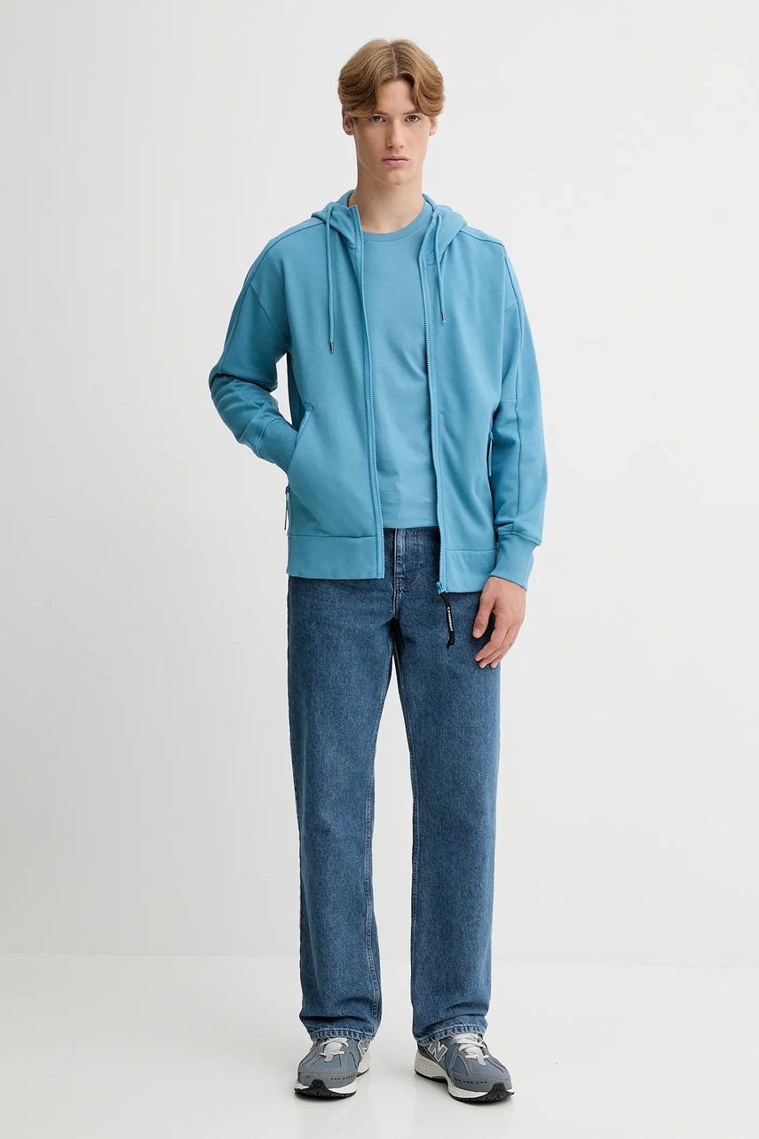 Хлопковая кофта C.P. Company с капюшоном однотонная 19CMSS715A005086W