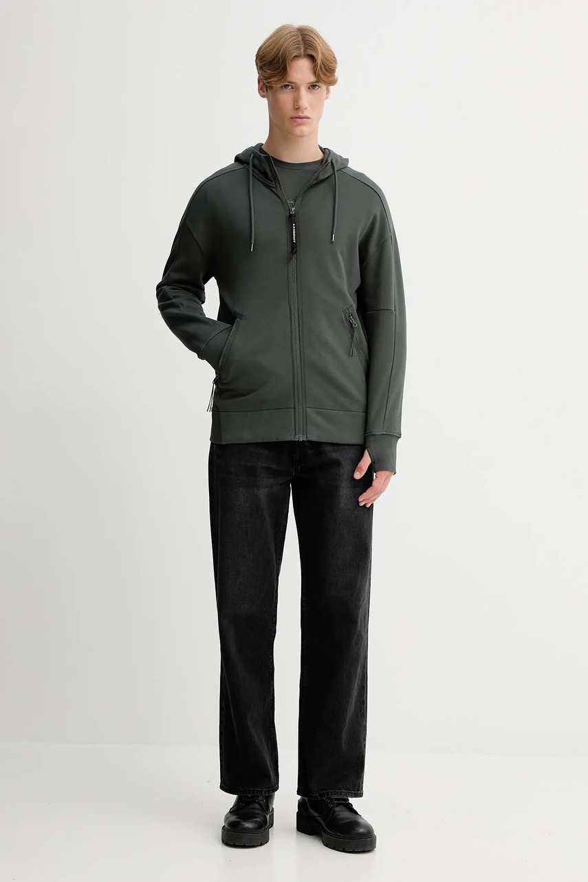 Хлопковая кофта C.P. Company цвет серый с капюшоном однотонная 19CMSS715A005086W