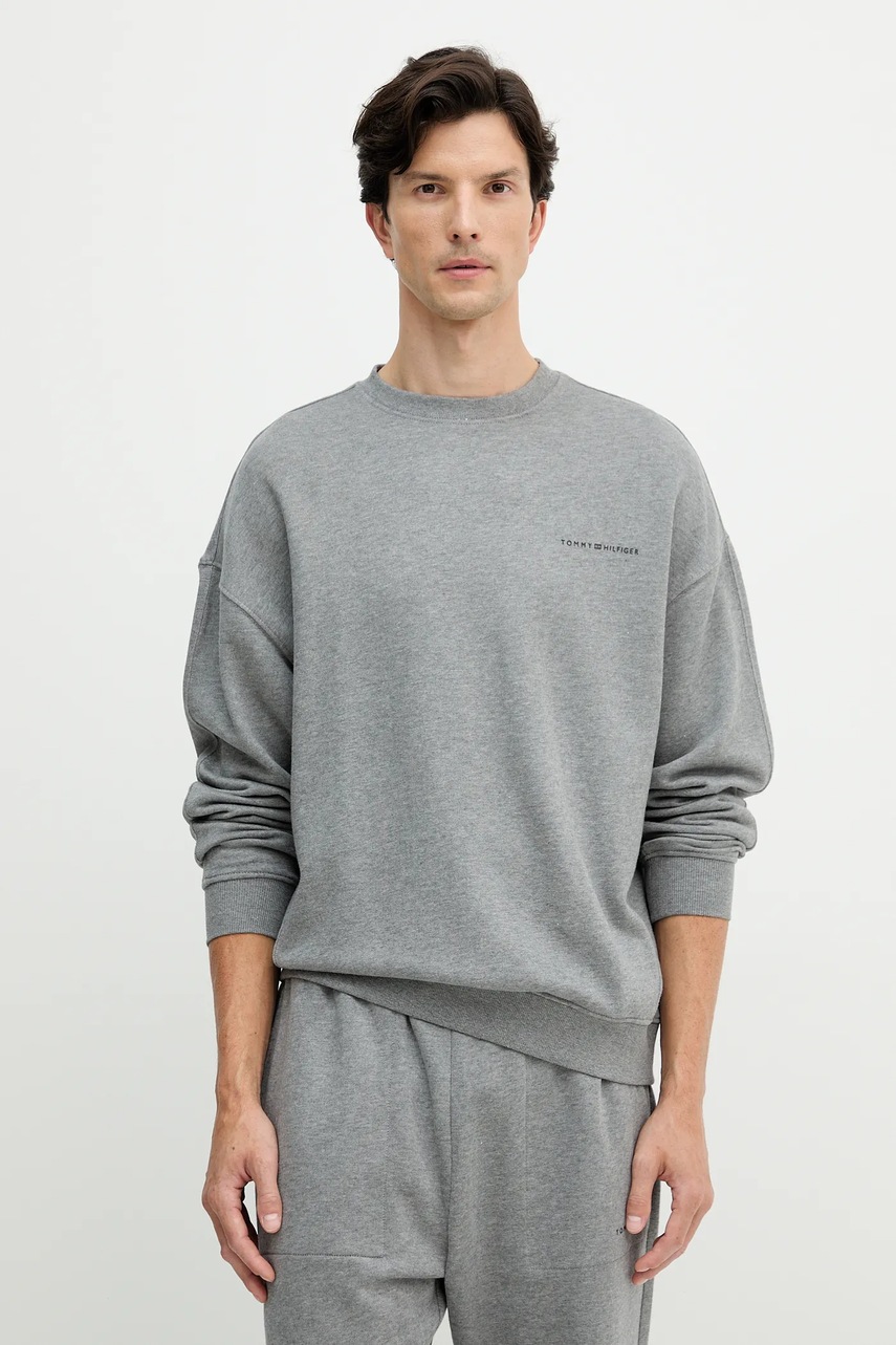 Levně Mikina Tommy Hilfiger pánská, šedá barva, s potiskem, UM0UM03625