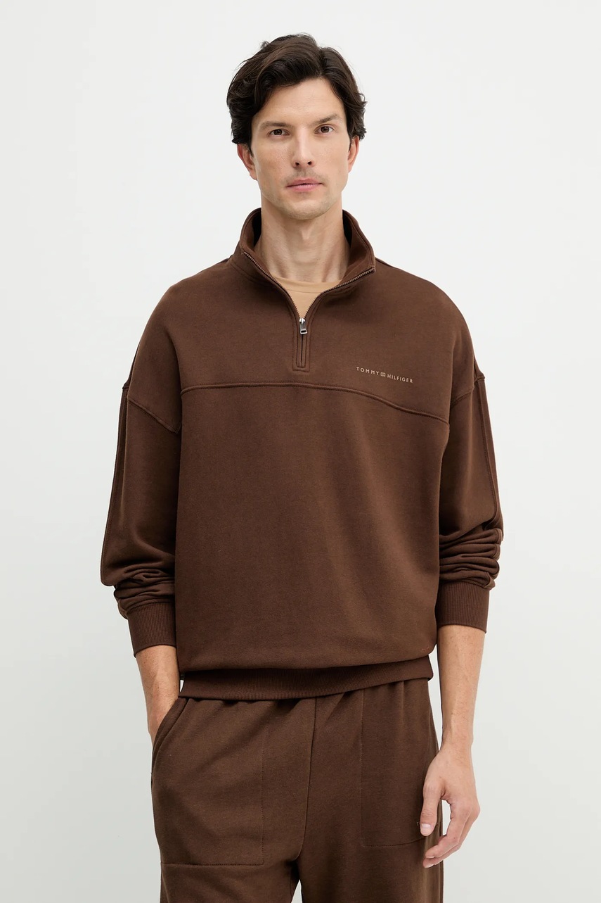Levně Mikina Tommy Hilfiger pánská, hnědá barva, s potiskem, UM0UM03626