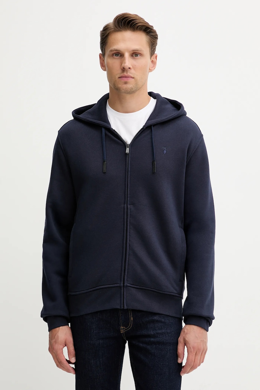 Trussardi hanorac de bumbac culoarea bleumarin, cu glugă, uni, G8068000028N
