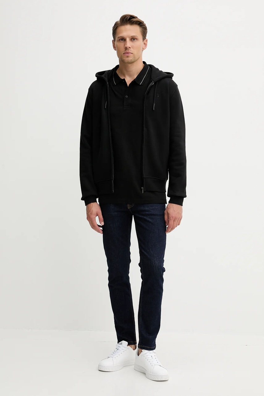 Хлопковая кофта Trussardi цвет чёрный с капюшоном однотонная G8068000028N