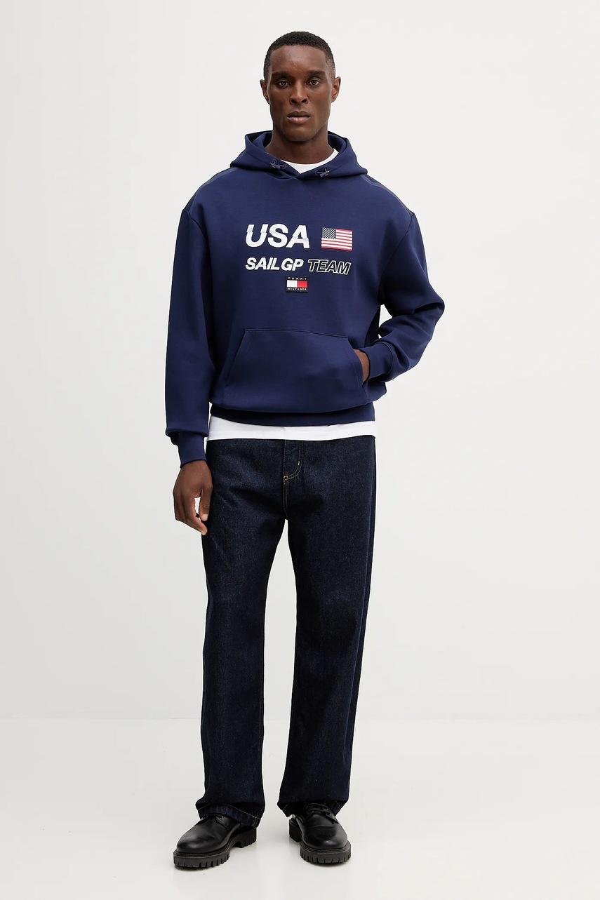 Кофта Tommy Hilfiger x SAIL GP цвет синий с капюшоном с принтом MW0MW41416