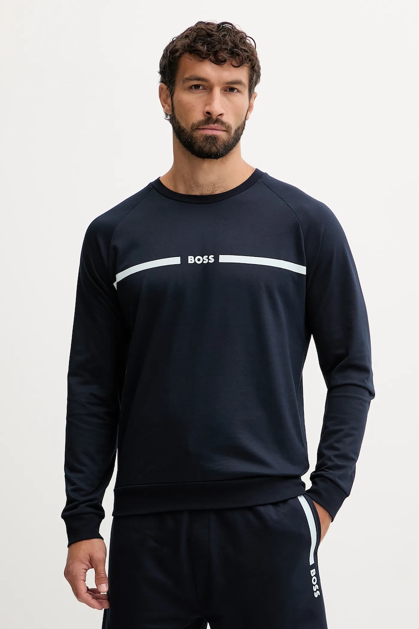 BOSS hanorac lounge din bumbac culoarea bleumarin, cu imprimeu, 50550560