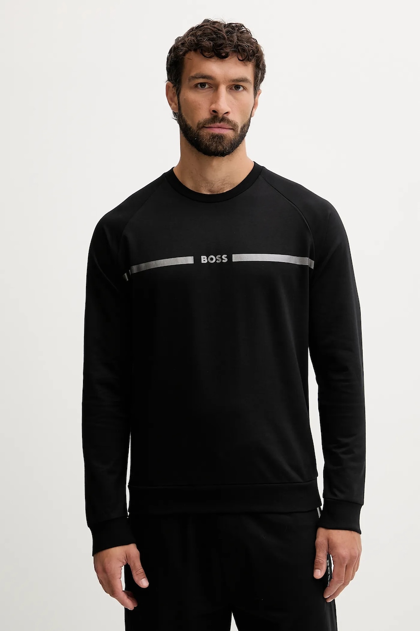 BOSS hanorac lounge din bumbac culoarea negru, cu imprimeu, 50550560