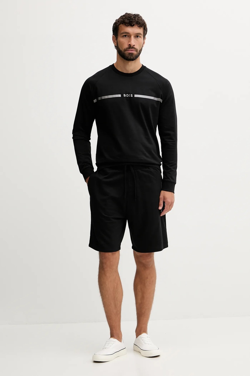 Хлопковая кофта лаунж BOSS цвет чёрный с принтом 50550560