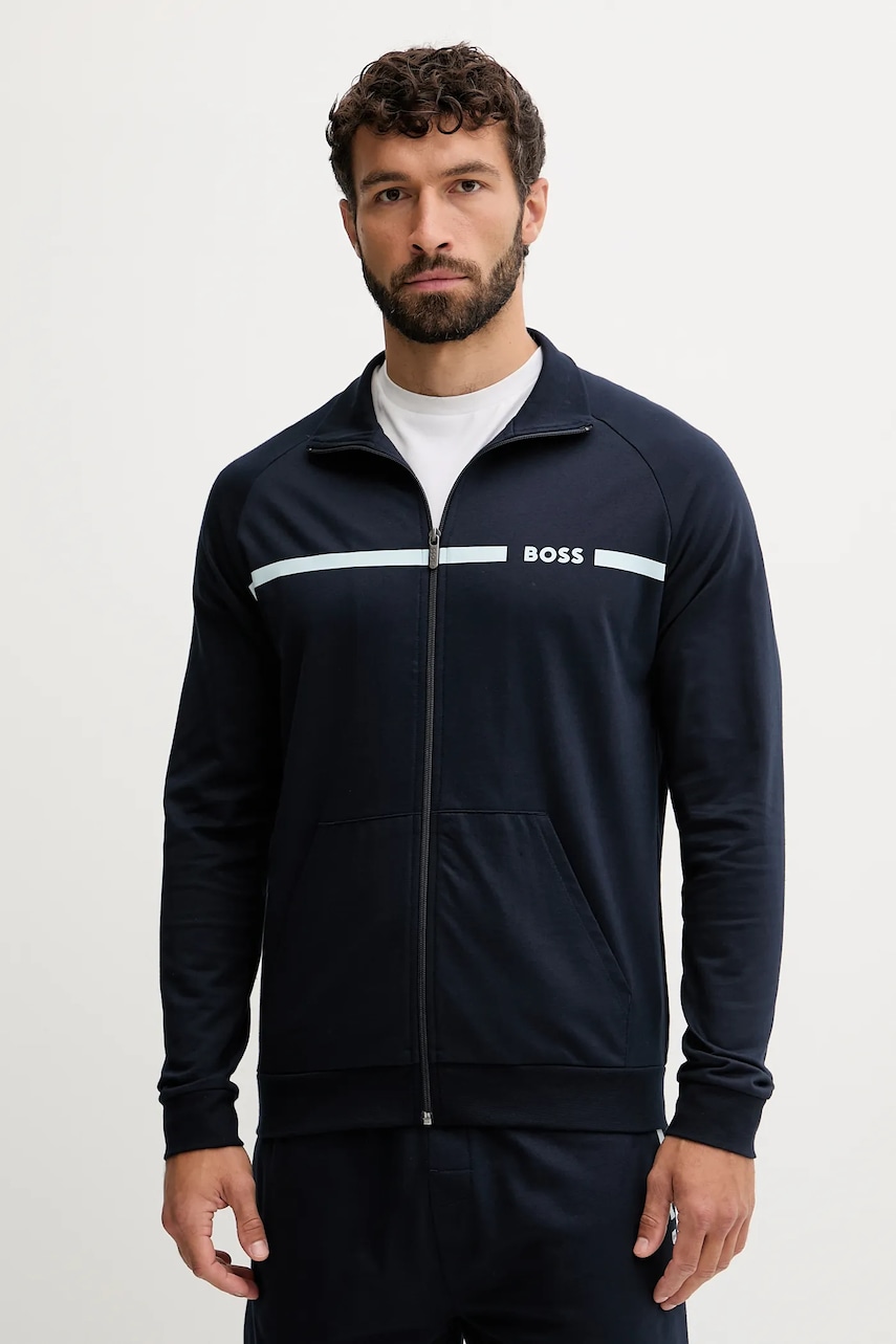 BOSS hanorac de bumbac culoarea bleumarin, cu imprimeu, 50550561