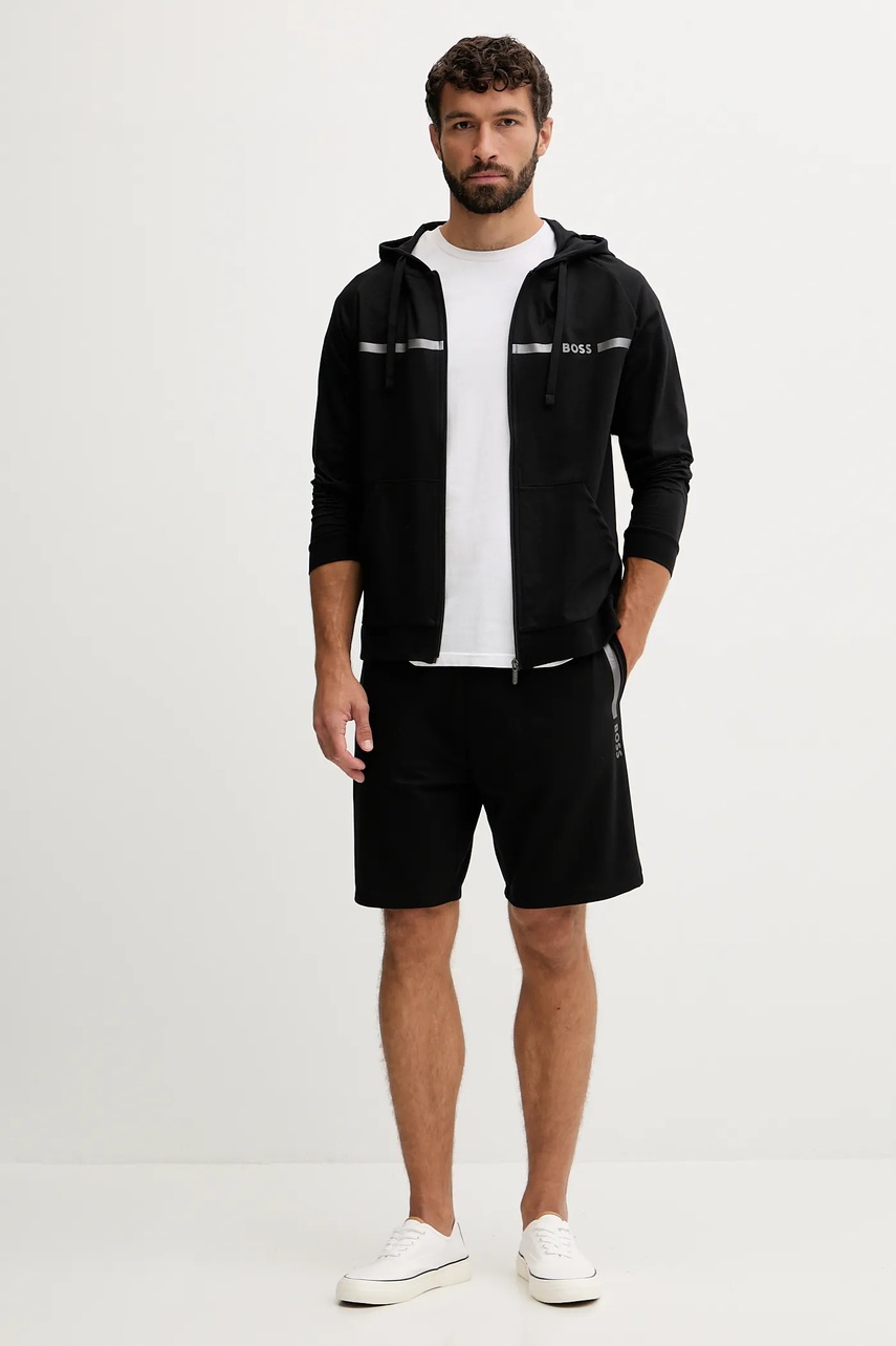 Хлопковая кофта BOSS цвет чёрный с капюшоном с принтом 50550571