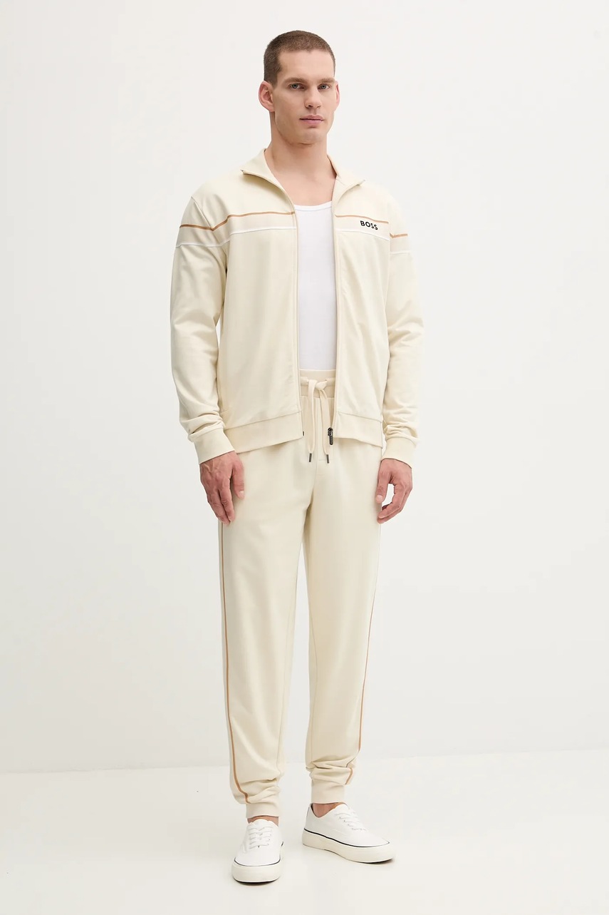 Хлопковая кофта BOSS цвет бежевый с аппликацией 50550612