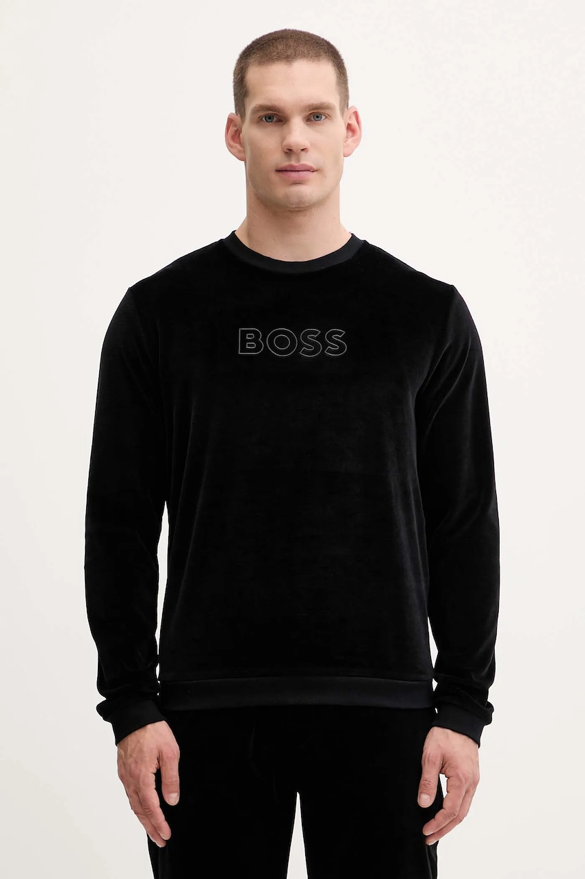 BOSS bluză culoarea negru, cu imprimeu, 50550636