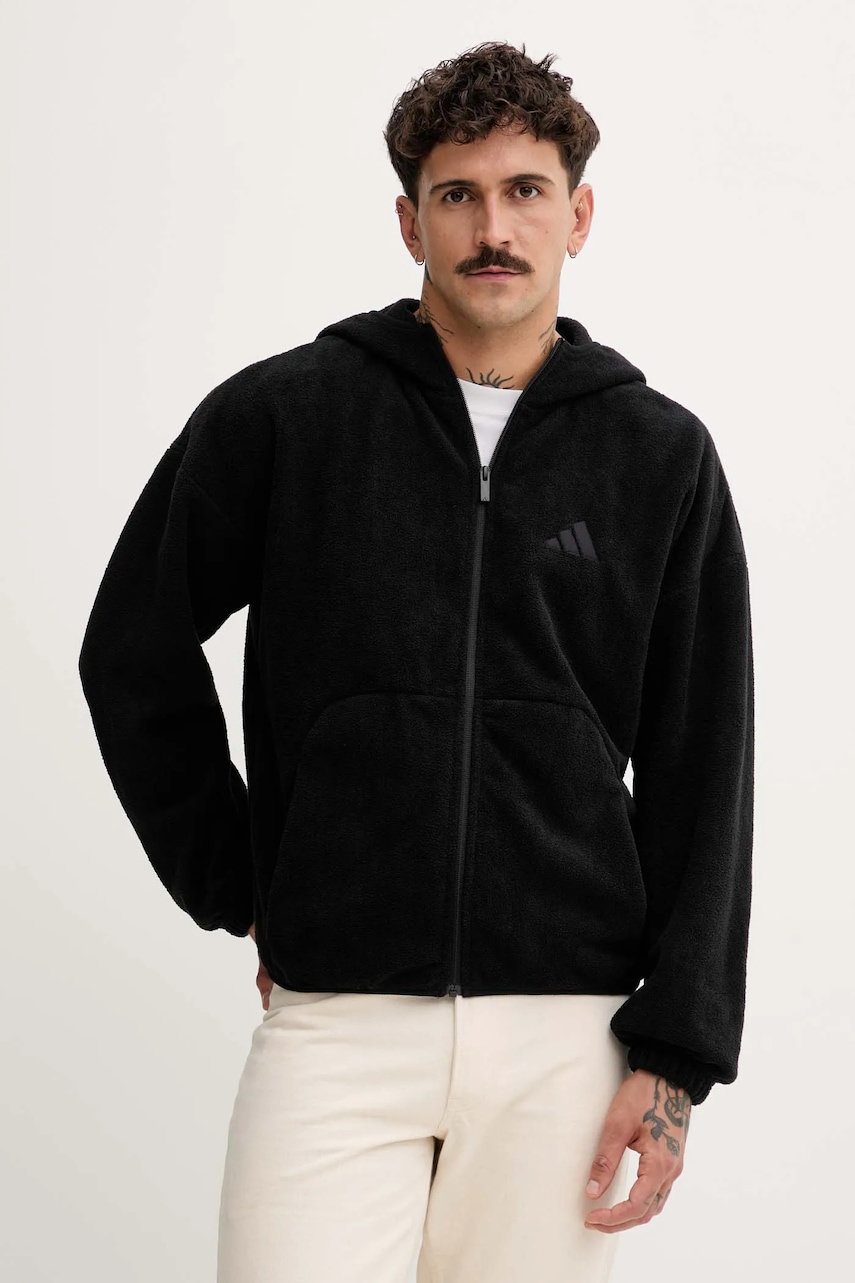 adidas hanorac fleece Future Icons culoarea negru, cu glugă, uni, JM6053