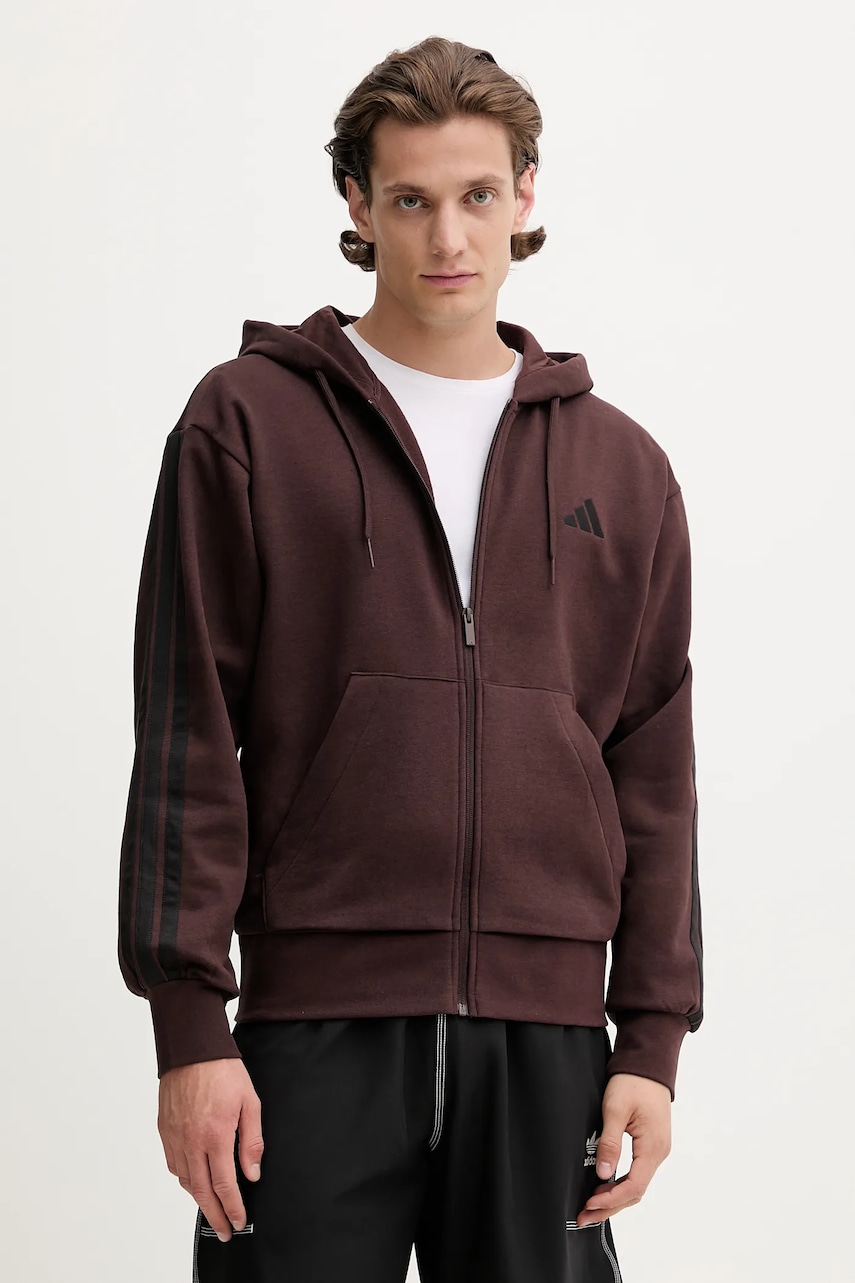 Levně Mikina adidas 3S pánská, hnědá barva, s kapucí, hladká, JX0697