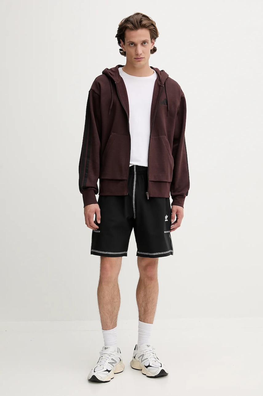 Кофта adidas 3S цвет коричневый с капюшоном однотонная JX0697 Кофта adidas 3S цвет коричневый с капюшоном однотонная JX0697