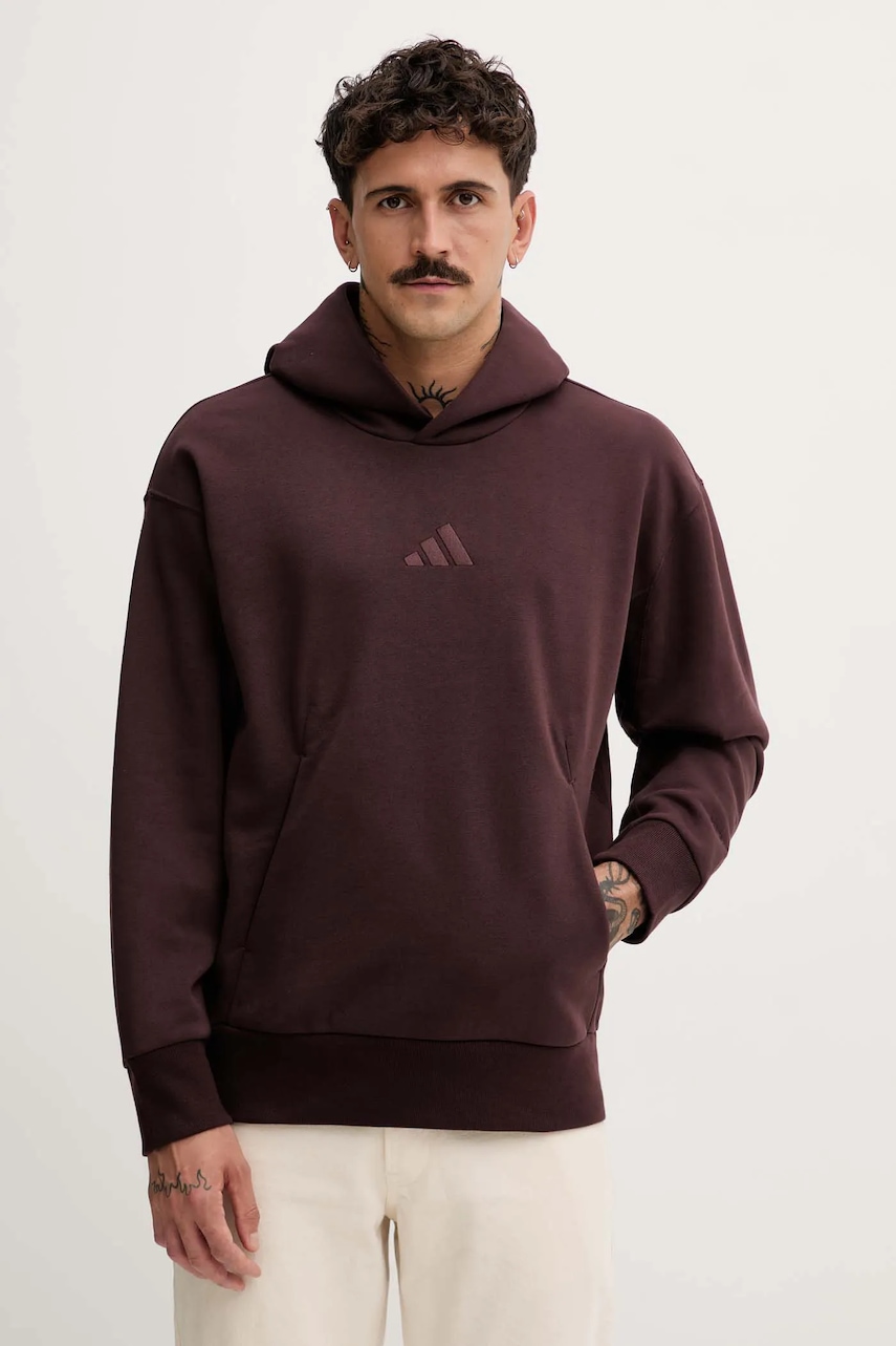 adidas bluză All Szn culoarea maro, cu glugă, cu imprimeu, JX5090